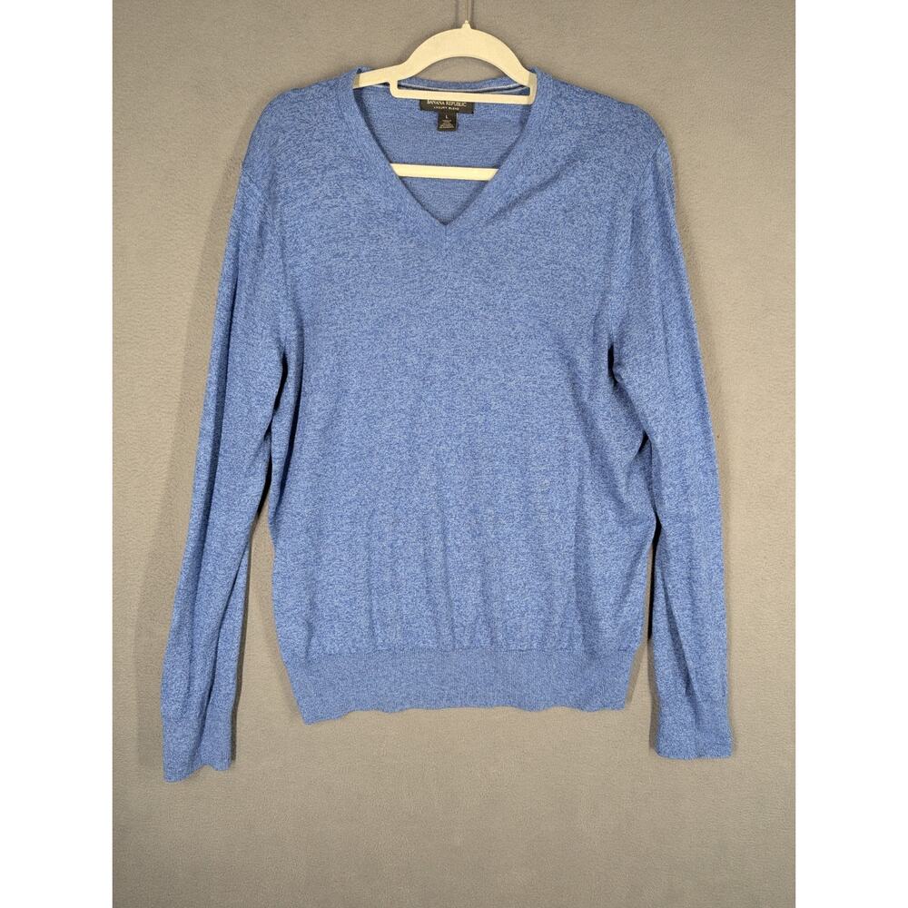 Banana Republic V-Neck Sweater Mens Large Blue Luxury Blend Silk Cashmere